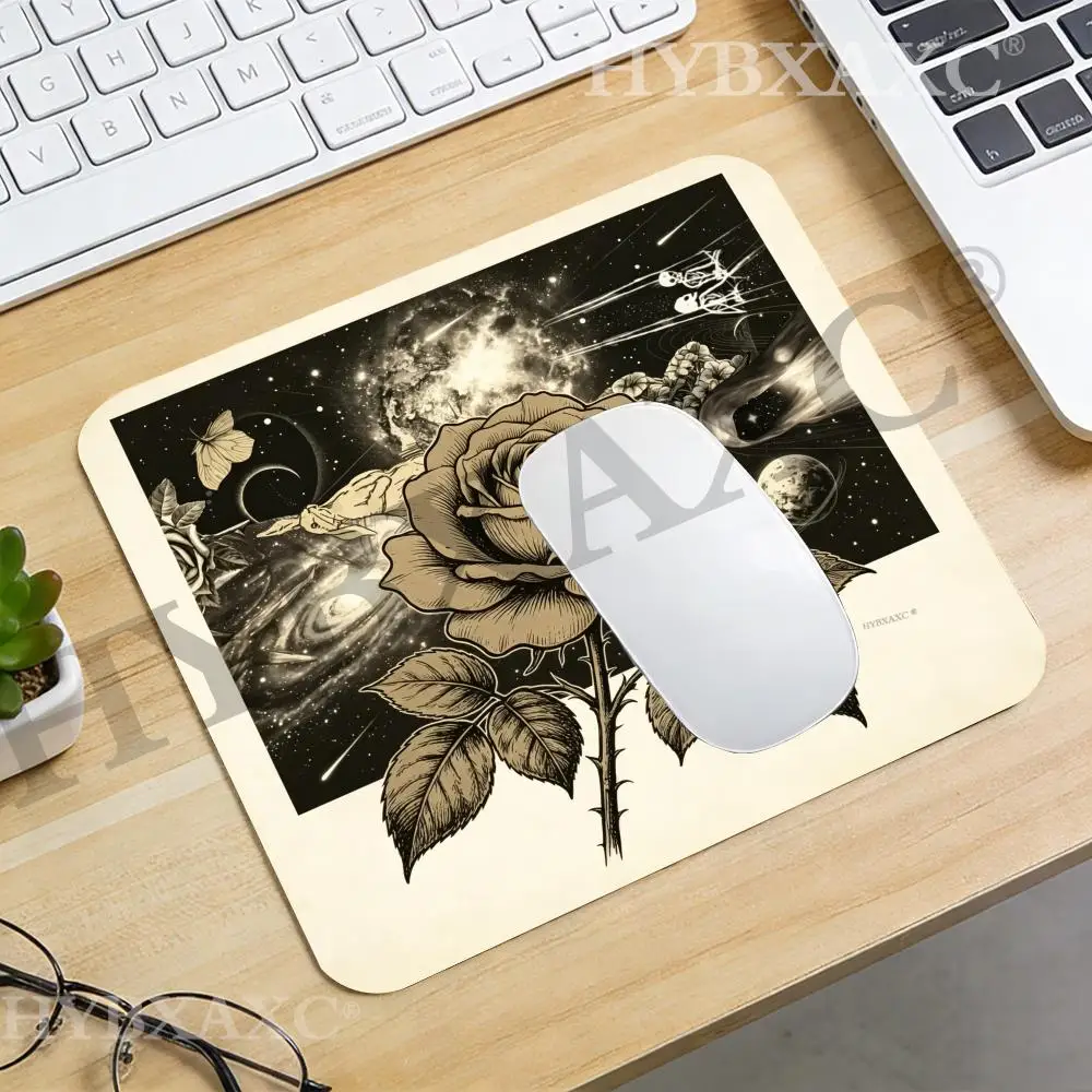 HYBXAXC Vintage Rose Galaxy Mouse Pad Retro Engraving Style Rose in Space Aesthetic Gothic Desk Decor for Flower & Space Lovers