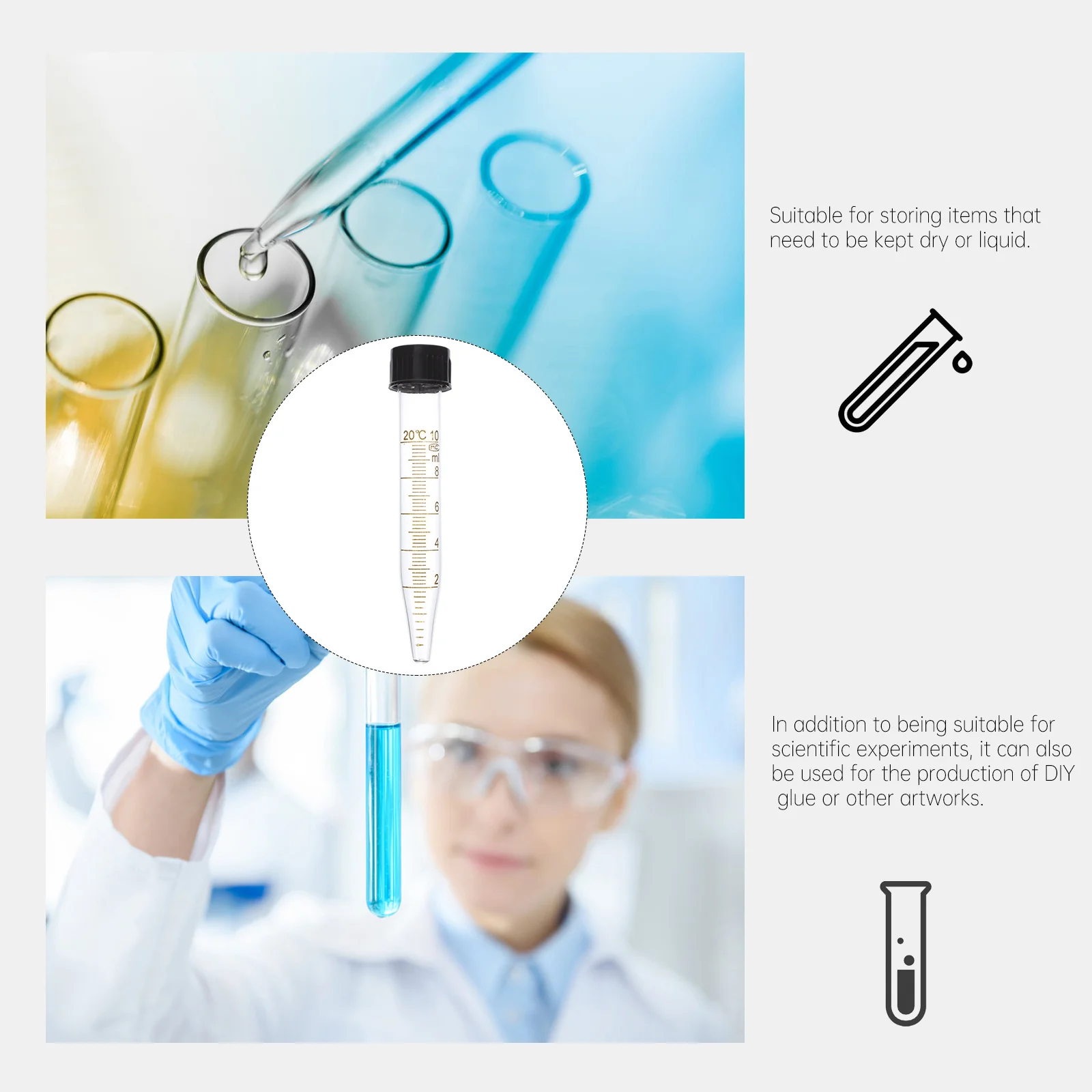 

3Pcs Laboratory Centrifuge Tubes Glass 10Ml Screw Cap Clear Graduated Test Tubes Scientific Equipment Chemistry Liquid Storage