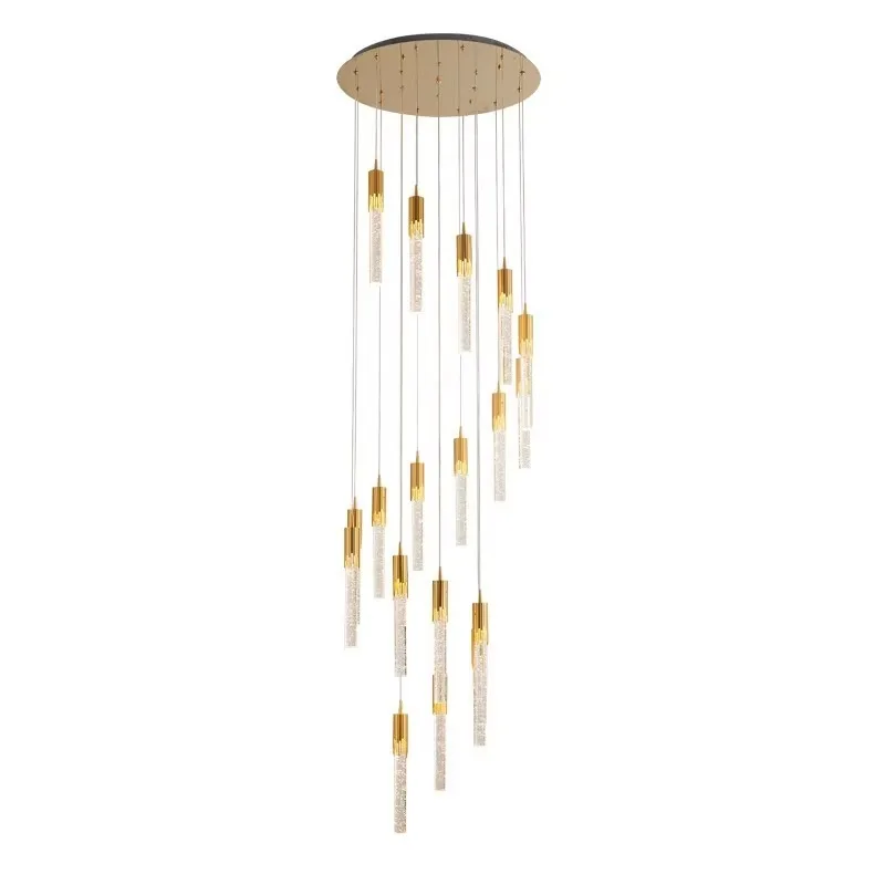 Postmodern aluminum glass chandelier stairwell luxury rotating lamp villa duplex living room simple creative design