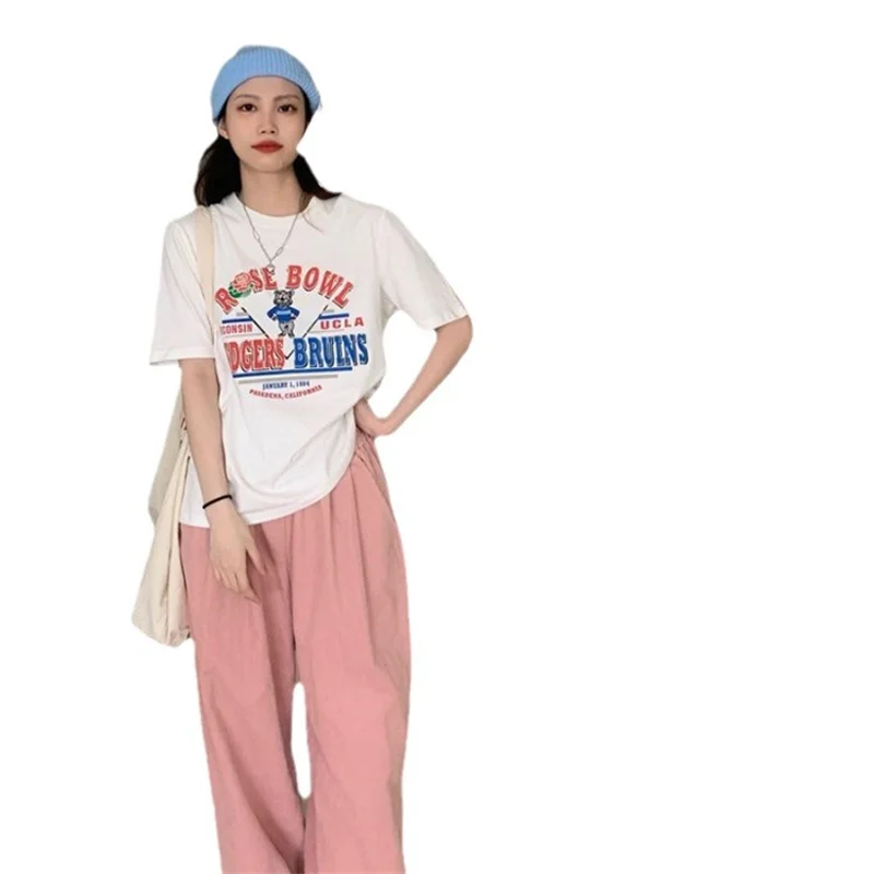 2025 مطبوعة قصيرة الأكمام حجم كبير المرأة تي شيرتات قصيرة الاكمام الصيف فضفاض المرأة تي شيرت عالية الجودة إلكتروني نمط CCXX224