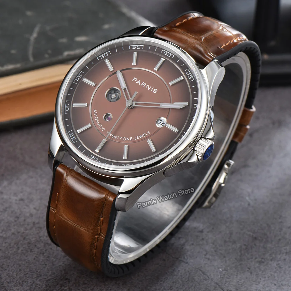 Parnis 42mm Blue Dial Rose Gold Stainless Steel Case Sapphire Crystal Automatic Men's Watch