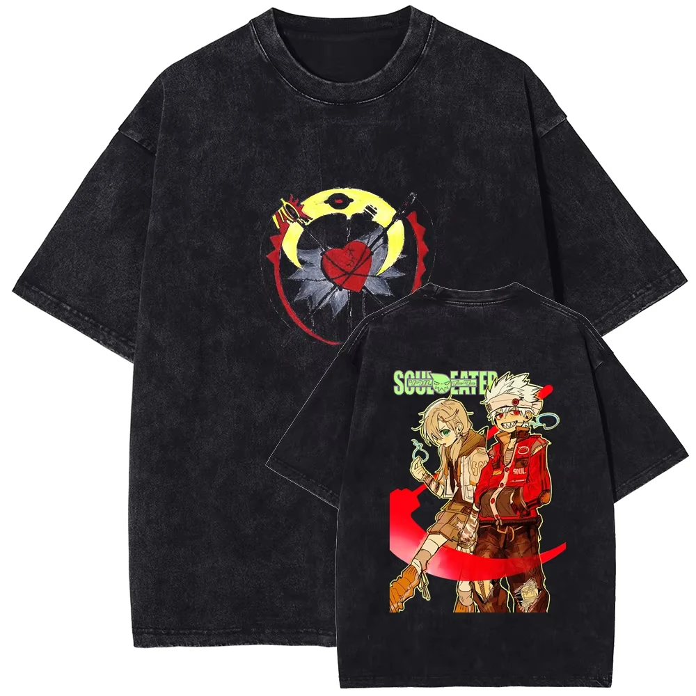 Anime Soul Eater Albarn Maka Manga Graphic T-shirt Men Women Loose Casual Oversized Top Vintage Washed Cotton Summer New Tee