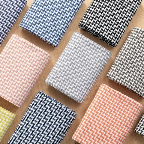Houndstooth Plaid Pattern Imitation Cotton Linen Fabric By The Meter for Sofacovers Tablecloth Sewing Fashion Cloth Black White