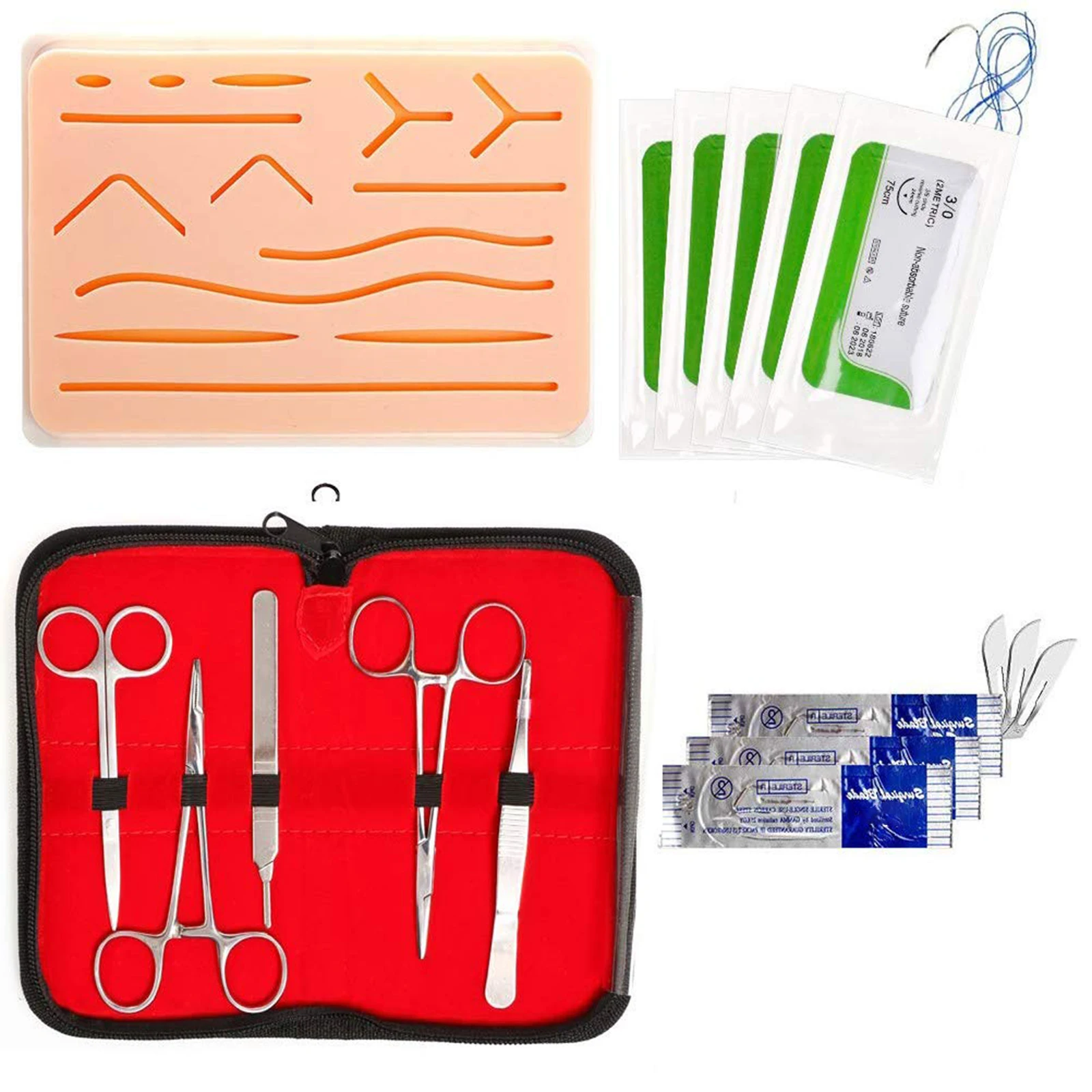 Medical Students Suture Practice Model Training Pad Needle Scissors Tool Kit Reusable Simulation Wound Medical Teaching Aid