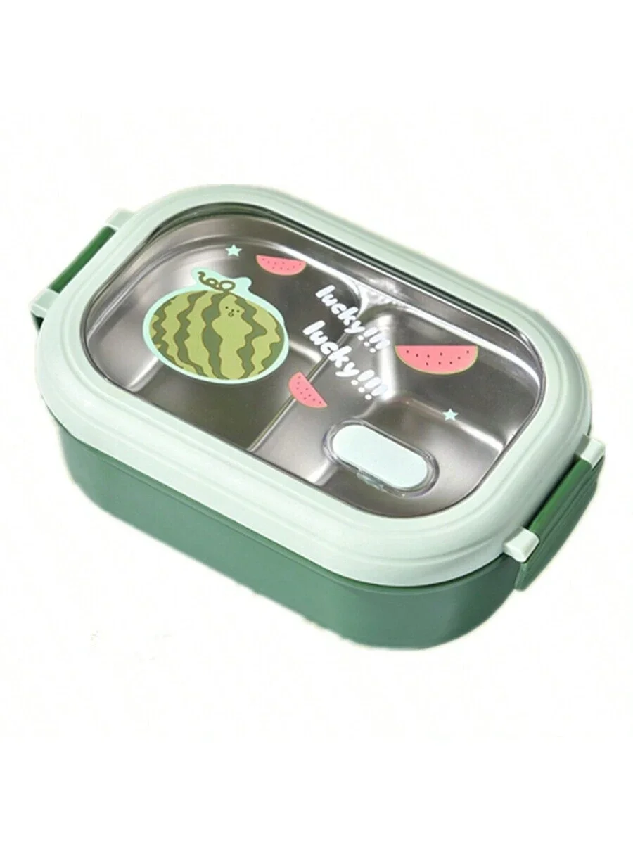 Stainless Steel Lunch Box With Fresh Fruit Print, Suitable For Students, Can Be Heated By Adding Water