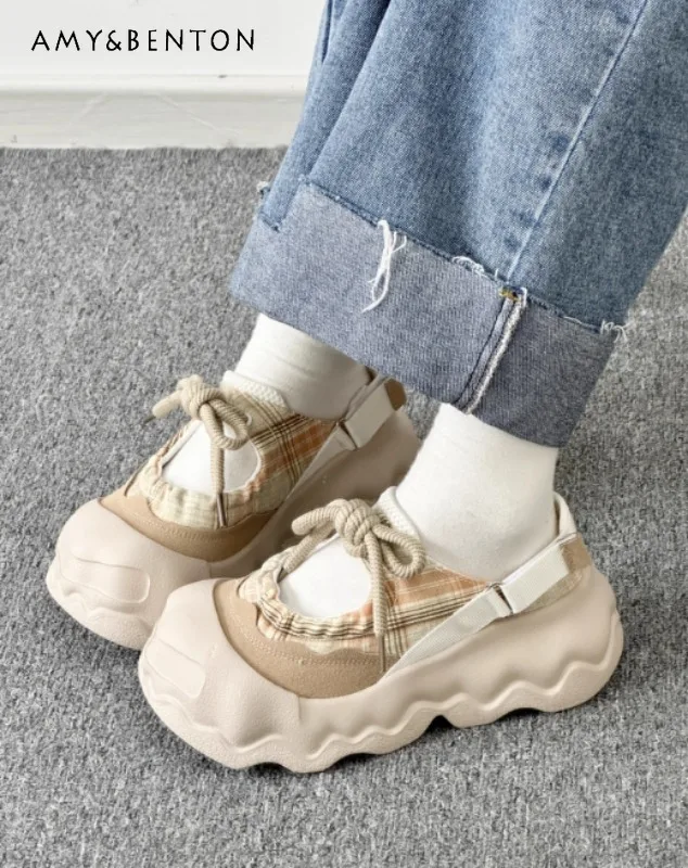 

Cute Round Toe Heightening Sneakers 2025 Summer New Thick Sole Breathable Versatile Soft Comfortable Women's Sandals