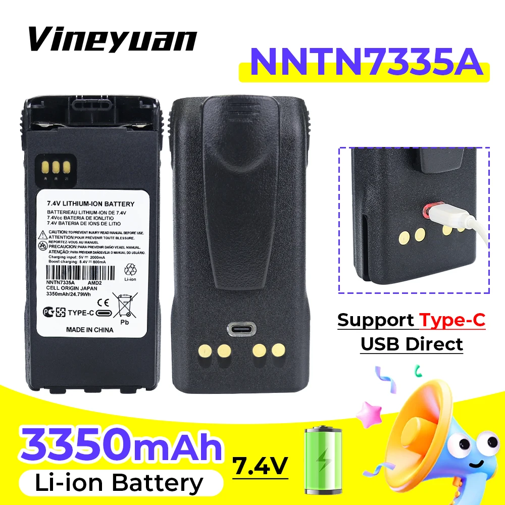 

NEW NNTN7335A 3350mAh Type-C USB Rechargeable Battery for Motorola XTS2250 XTS2500 XTS1000 XTS1500 XTS2000 MT1500 PR1500 Radios