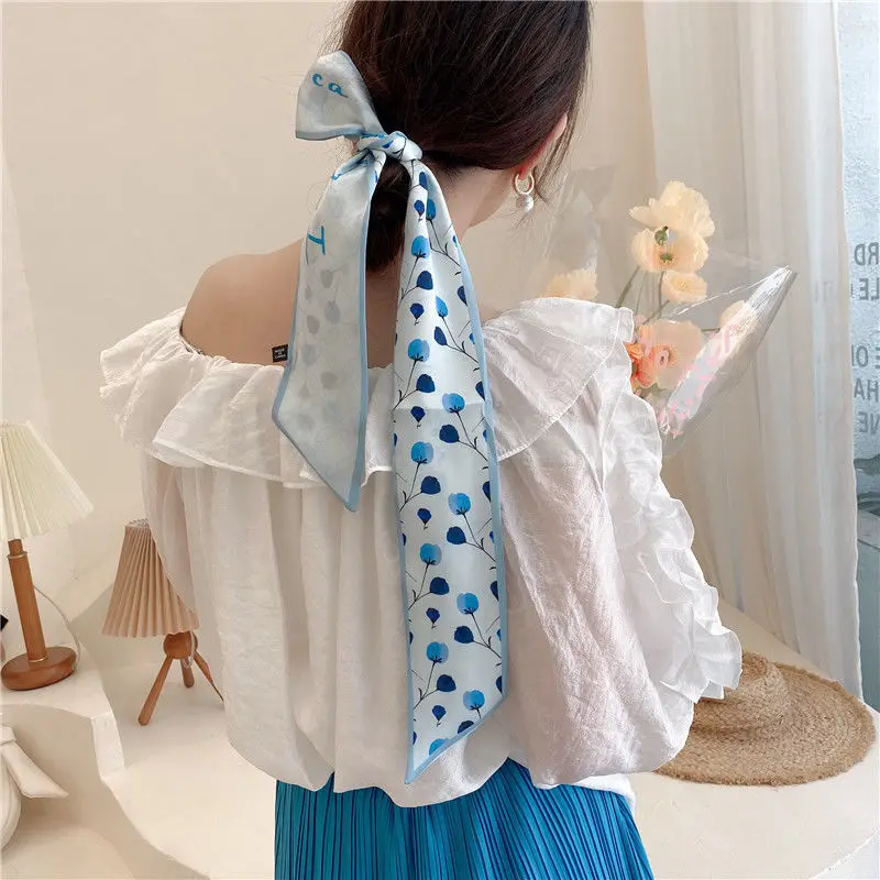 

Ladies' Printed Braided Hairband with Ponytail Ribbon Elegant Floral Knotted Bag Gift Boxed Silk Scarf