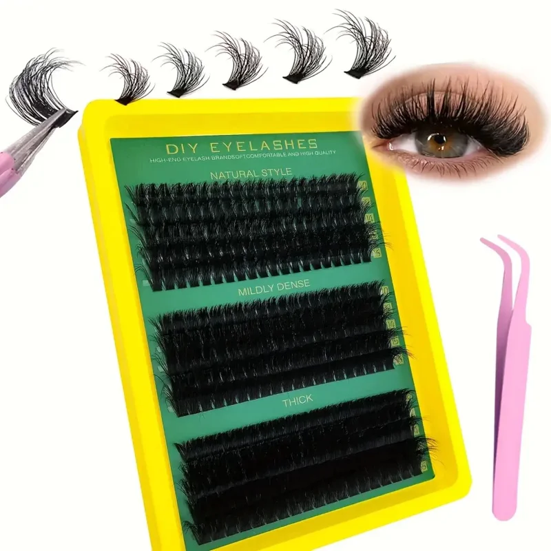 DIYまつげエクステキット - ふわふわミックスレングス10～16mm、0.07mm極細、ピンセット付き、初心者向け再利用可能セット