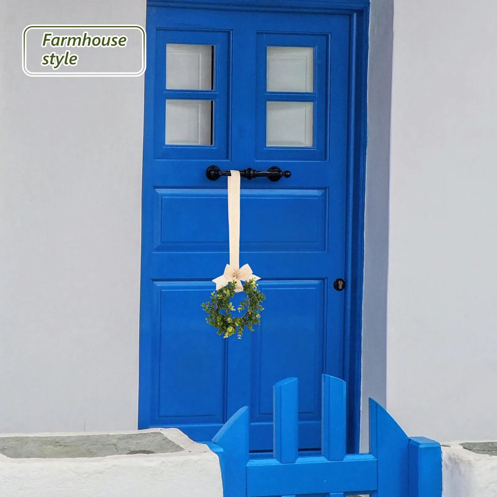 

Mini Faux Greenery Kitchen Cabinet Wreath Ribbon Bow for Doors Windows Chairs Walls Christmas Decoration Eucalyptus Wreath