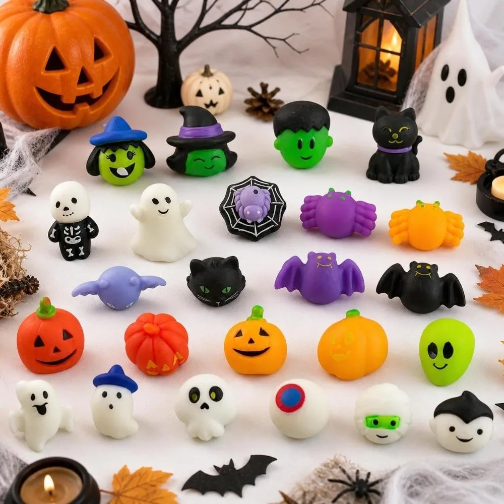24/36Pcs/Set Surprise Halloween Squeeze Set Mini Random Ghost Squishy Comfortable Soft Realistic Pumpkin Pinch Office Desk
