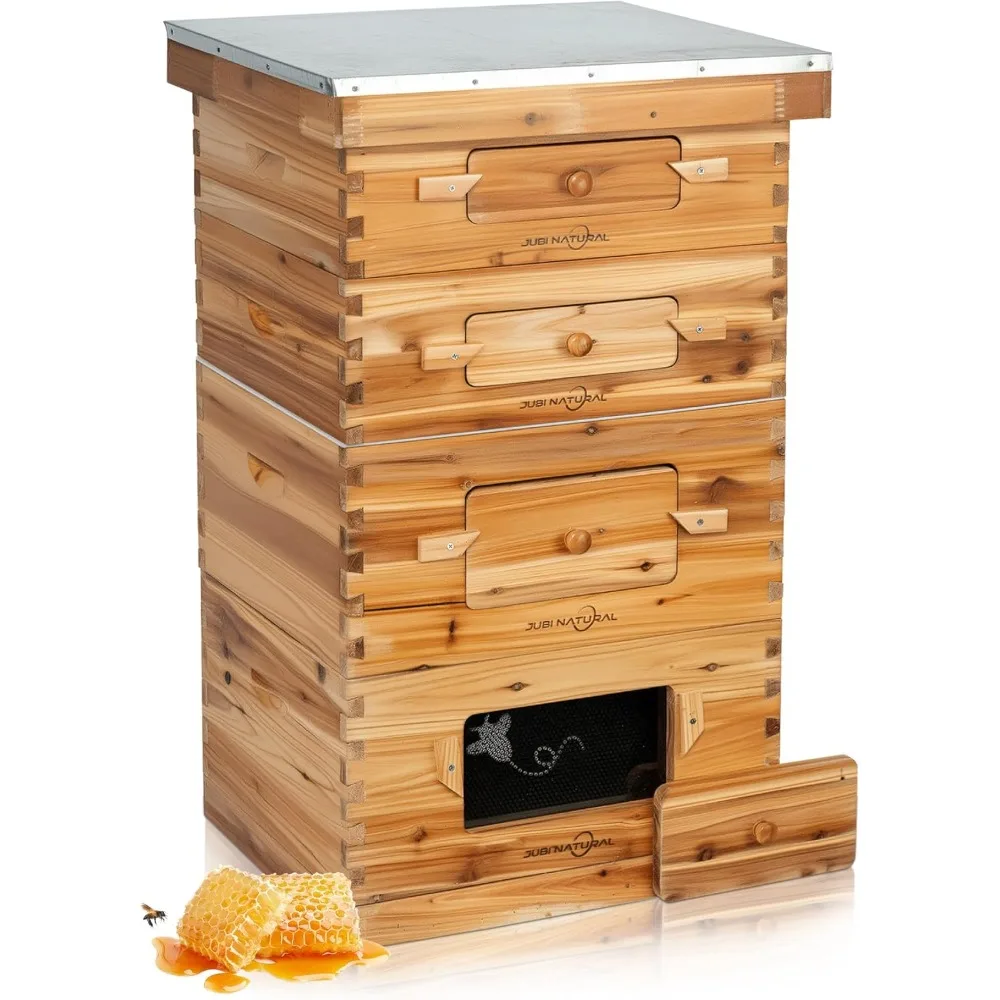 10 Frame Bee Box Starter Kit, Beeswax Coated Bee Hives for Beekeepers, 2 Deep + 2 Medium Langstroth Beehive Kit