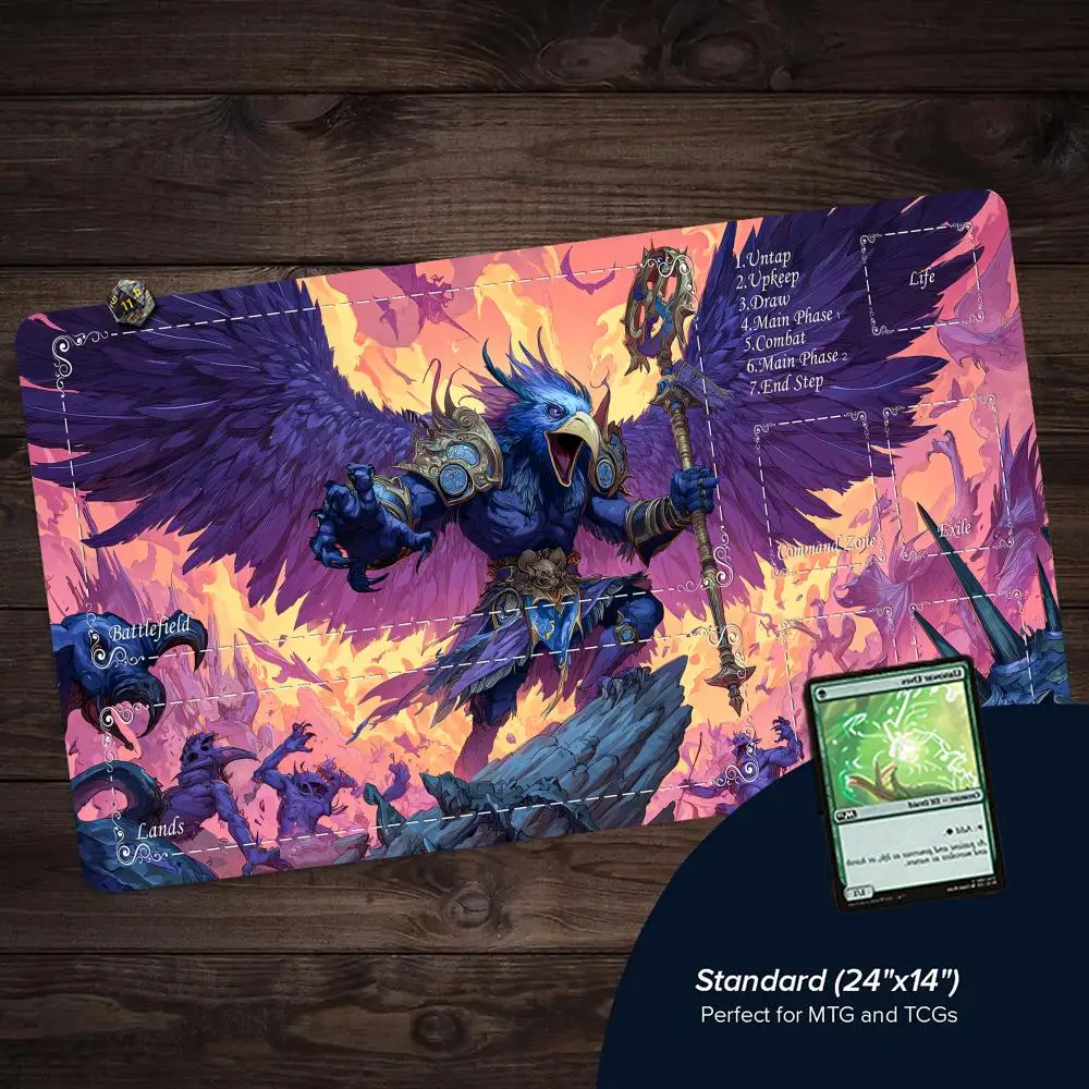 Birdman Commander TCG Playmat Magic Card Mat with Stitched Edge Non-Slip Durable Tabletop playmat Board Game Mat for TCG
