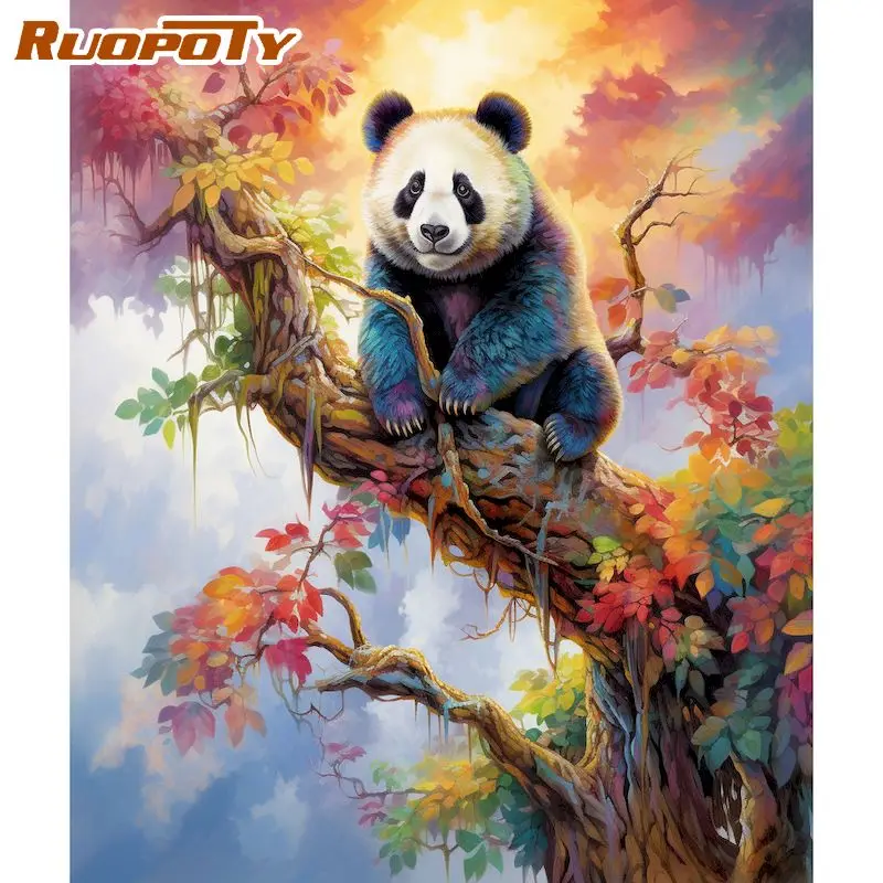 

RUOPOTY Painting By Numbers Kits Panda For Adults With Frame Draw Coloring By Numbers Wall Art Picture For Home Decors 60x75cm