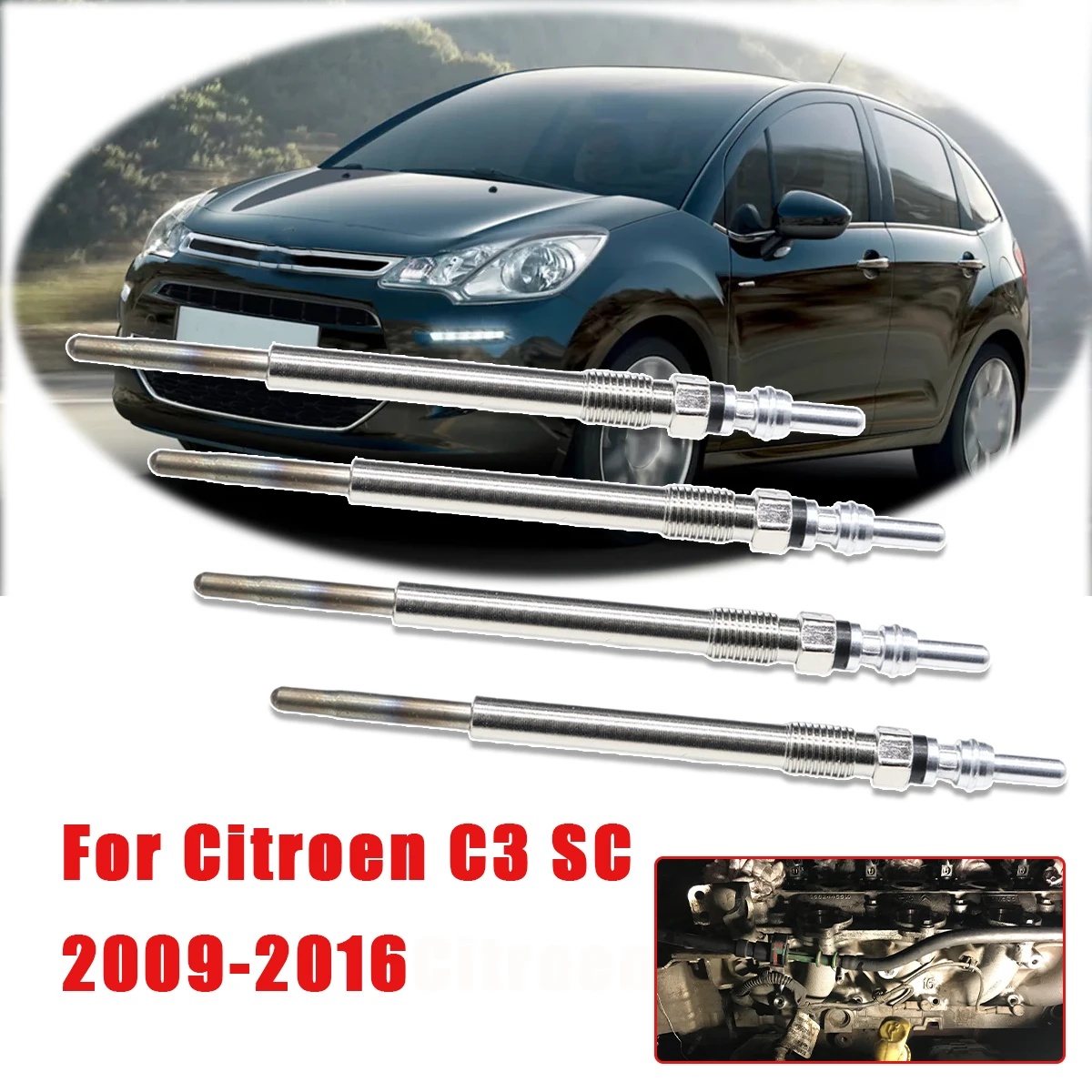 

4PCS Diesel Heater Nickel Plating Glow Plugs 5V For 1682276 1703269 1824690 9683195280 For Citroen C3 SC 2009 2010-2016 1.6 HDi