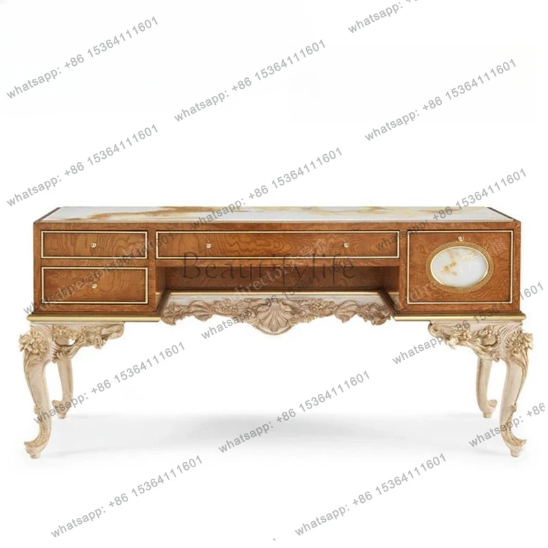 

European court solid wood dresser bedroom French marble luxury cosmetic table stool combination