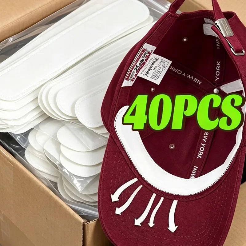 10/40pcs Hat Sweat Absorber Pads Soft Cotton Cap Liner Unisex Sports Headband Anti Dirt Invisible Tape Size Adjuster Sweatband