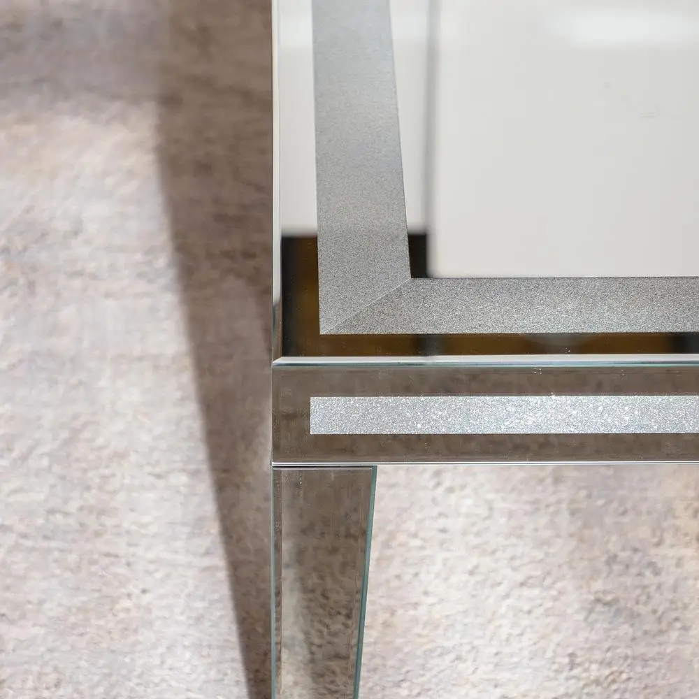 Гламурный серебряный журнальный столик с измельченными кристаллами, зеркальный прямоугольный центральный стол, современная роскошная мебель для гостиной