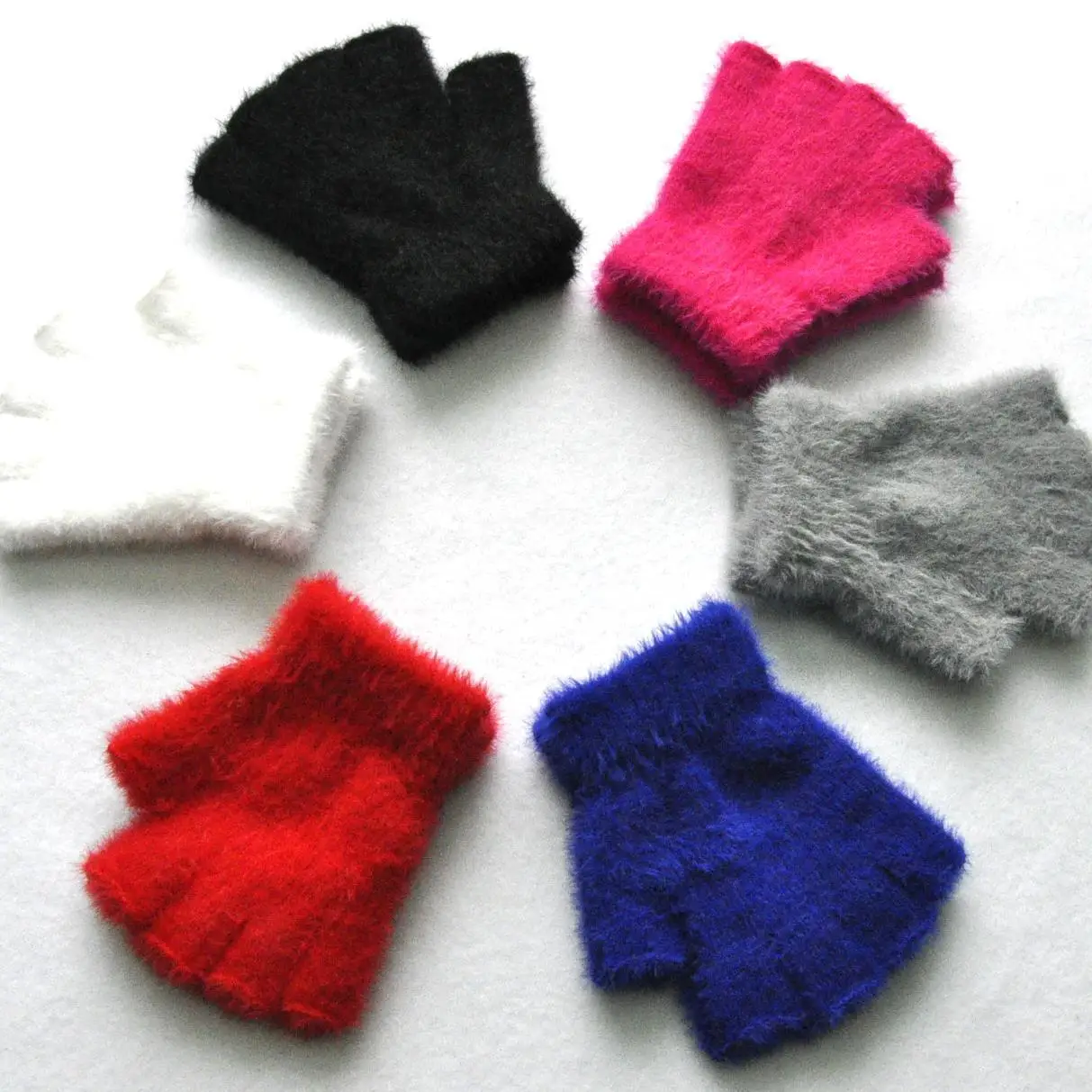 New 5-11Y Children Half Finger Gloves Winter Baby Faux Sable Solid Thickened Plush Furry Full Finger Mittens Autumn Hand Warmer