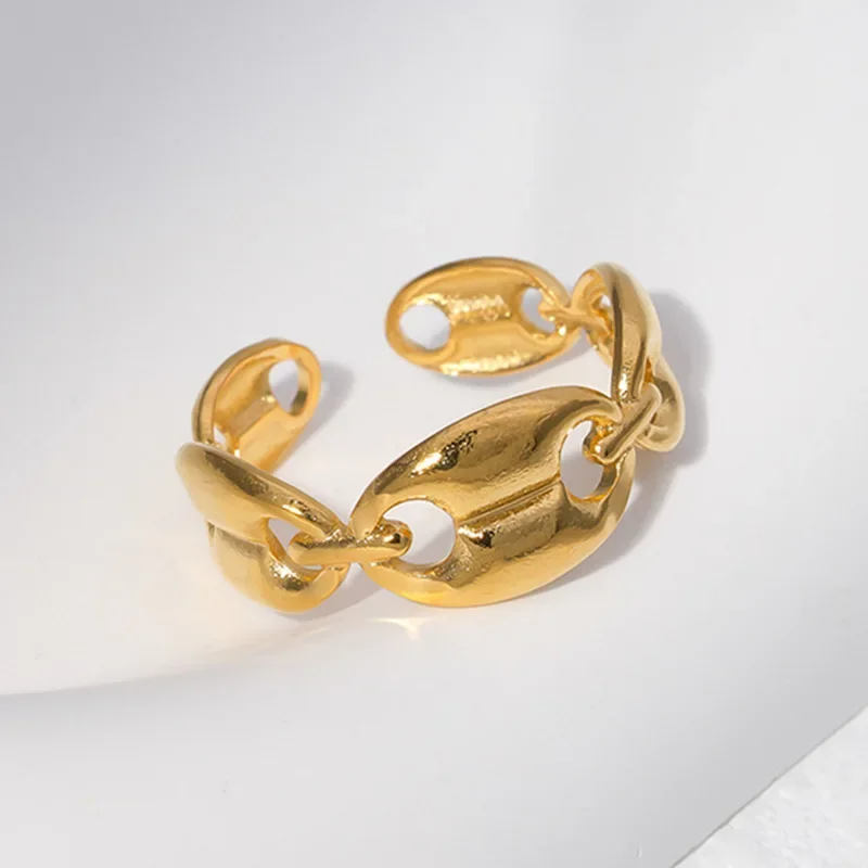 New Hip Hop Cuban Coffee Bean Ring for Women Men Stainless Steel Gold Silver Color Adjustable Open Finger Rings Accessories Gift