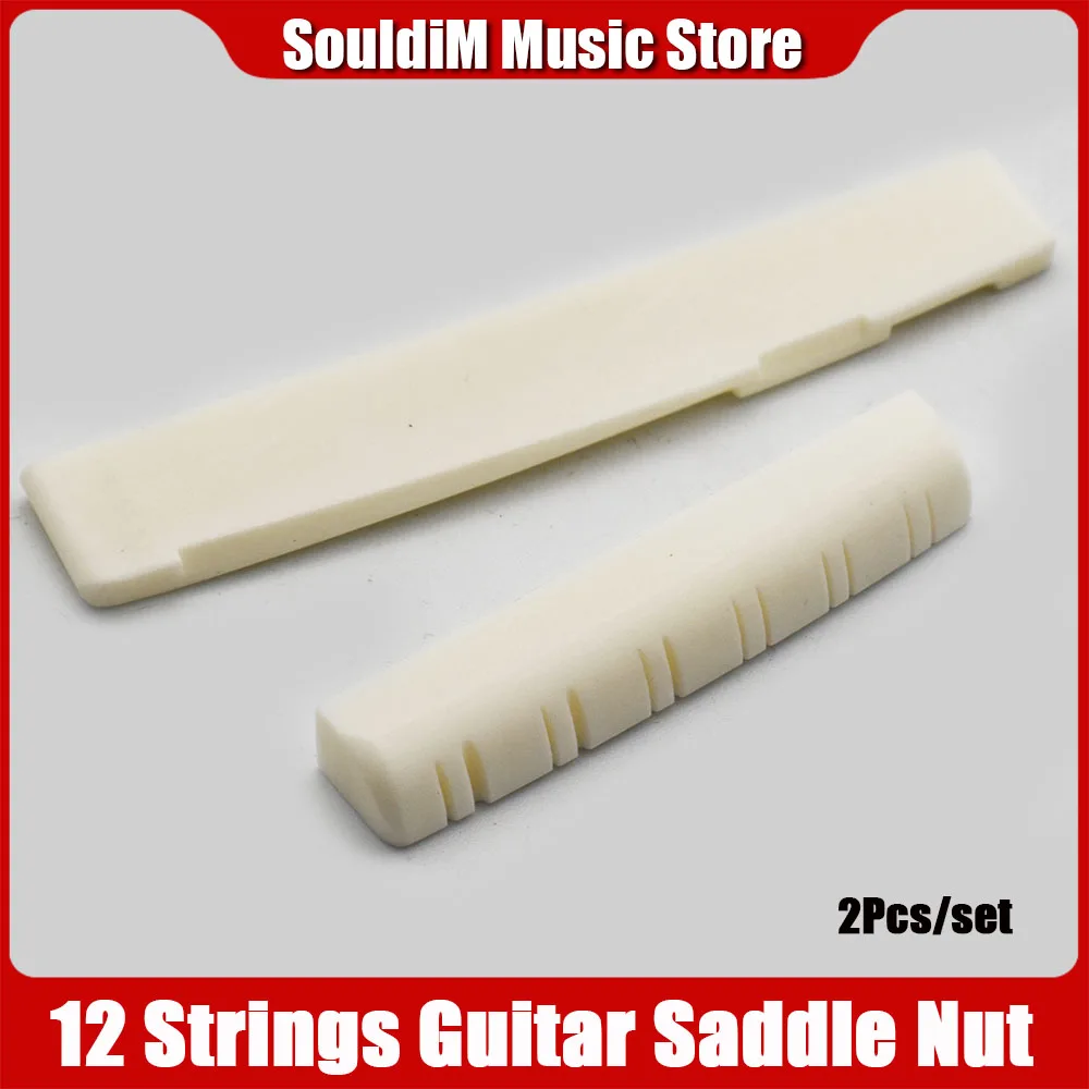 1Pair 12 Strings Acoustic Guitar Cattle Bone Bridge Saddle Nut Musical Instrument Part Classical Acoustic Guitar Nut Set