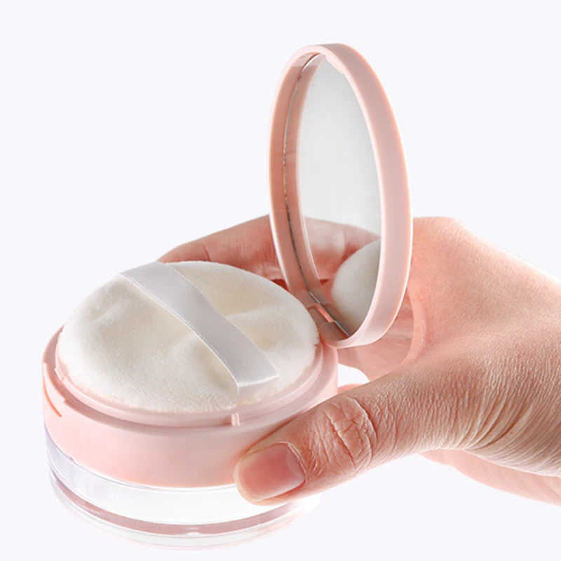 Portable Loose Powder Box with Makeup Puff Plastic 20g Empty Loose Powder Pot With Mirror Travel Makeup Cosmetics Container