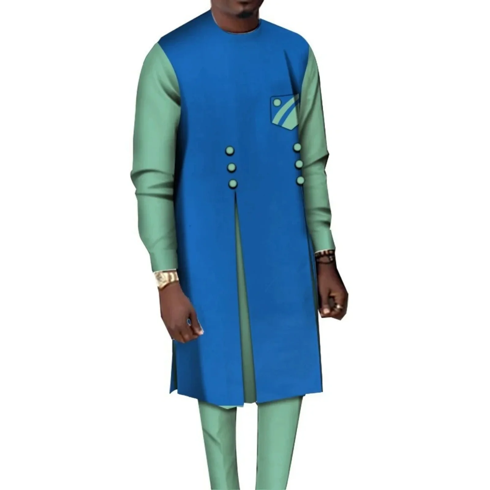 

2024 Африканский мужской длинный кафтан, рубашка и брюки из 2 предметов, костюм этнического халата, свадебный костюм для ужина, мужская одежда
