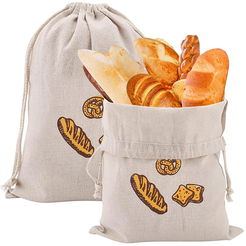 Linen Bread Bags Reusable Drawstring Large Washable Storage Food Accessories Kitchen Organizer