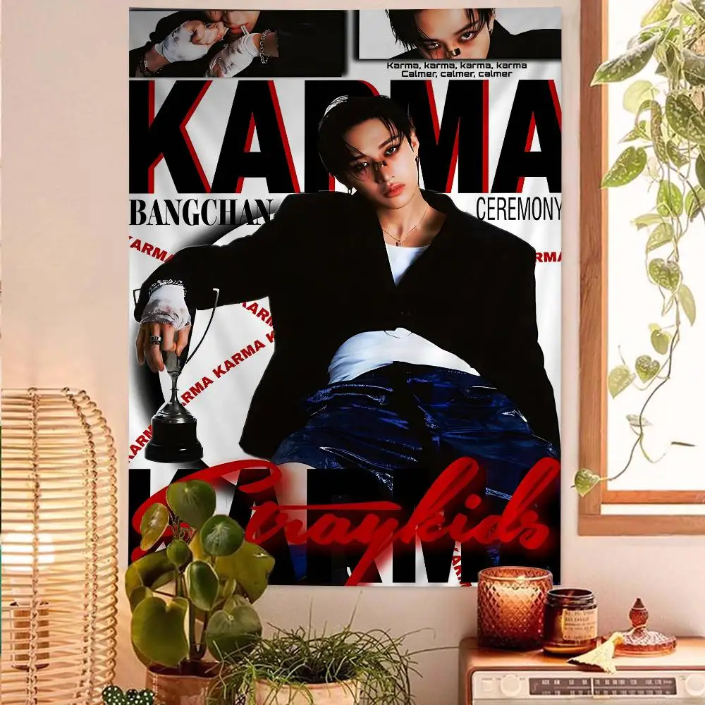 Korean K-pop Bang Chan Singer Anime Tapestry Hanging Tarot Hippie Wall Rugs Dorm Home Decor