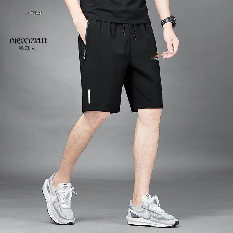 

Мужские спортивные шорты из ледяного шелка, свободного кроя, для бега, длиной 5 дюймов, тонкие, быстросохнущие, летние, для фитнеса, мексиканский бренд