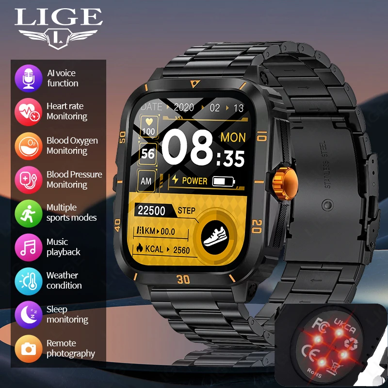 

LIGE 2024 Smart Watch Men For XIAOMI HUAWEI New Bluetooth Call Health Monitoring AI Voice Sports Fitness Waterproof Smartwatch