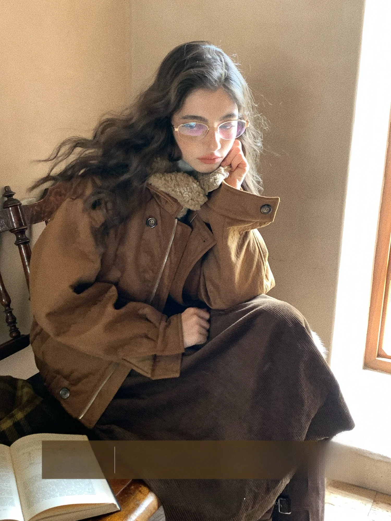 

Caramel Suede ort Jaet Women's Collar Stand-up Collar Fur Trimmed Cotton Polyester Filled Korean Sle Commute Coat