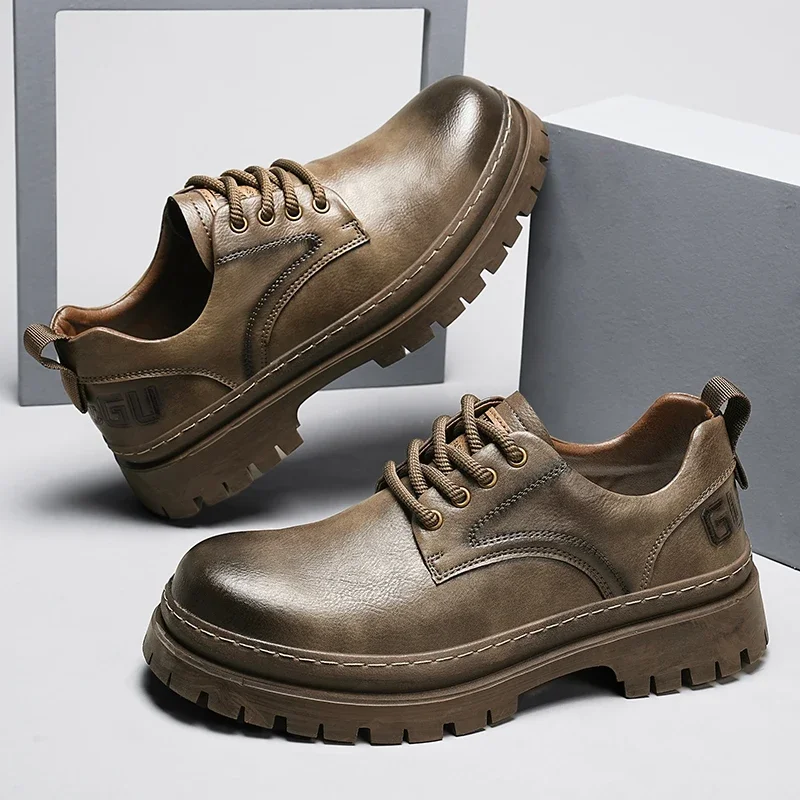

Высокое качество 2025 года, мужская повседневная кожаная деловая обувь, удобная итальянская мужская обувь на толстой подошве, противоскользящие уличные оксфорды