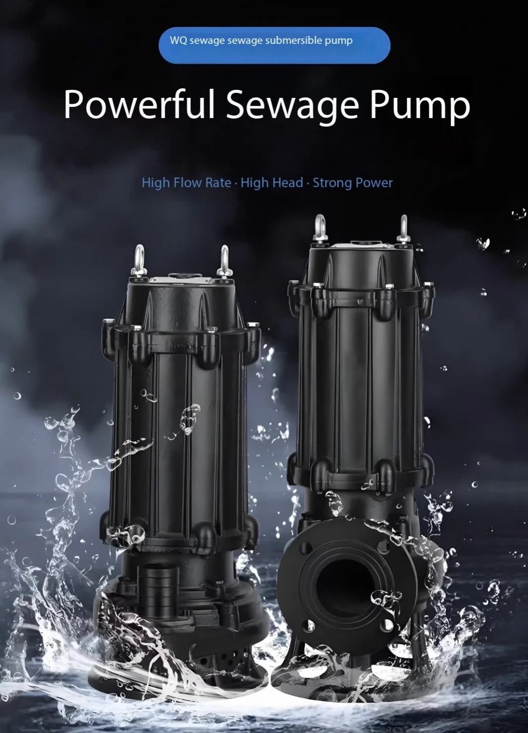 Elektrische Hochdruck-Tauchpumpe für Abwasser, schmutziges Wasser, energiesparende, anti-Wicklungs- und blockierende einstufige Pumpe für