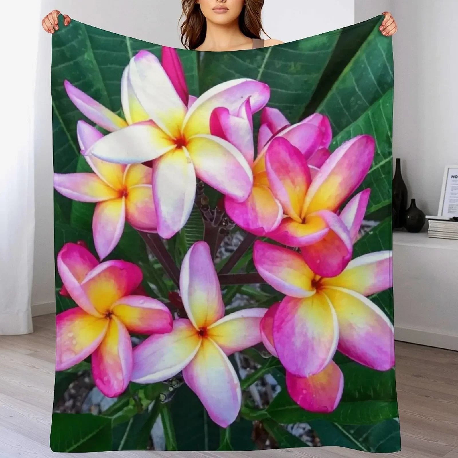 

Plumeria Flowers Throw Blanket Ultra Soft Flannel Fleece Blanket for All Seasons