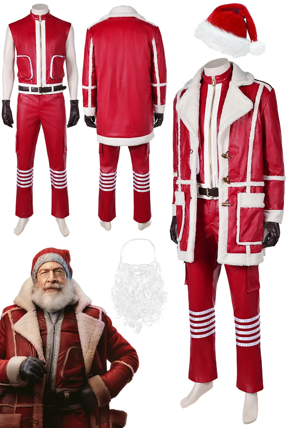 Fantasia Nick Santa Claus Cosplay Hat Beard Clothing 2024 Movie Red One Disfraz Costume Men Fantasy Xmas Carnival Party Clothes