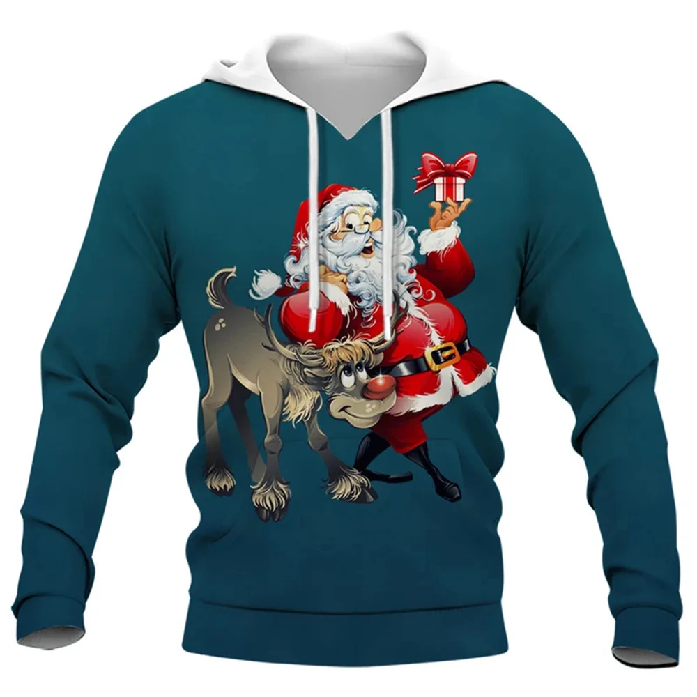 Winter Christmas Raw Style Personalized 3D Printed Santa Claus Pattern Hoodie Casual Regular Plus Size Sweatshirt Tops Clothing