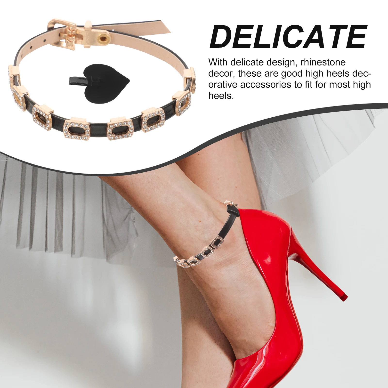 

1 Pair Adjustable Pu Heel Replacement For High Heels Anti Loose Shoe Straps Decorative Ankle Straps Rhinestone Design Walking