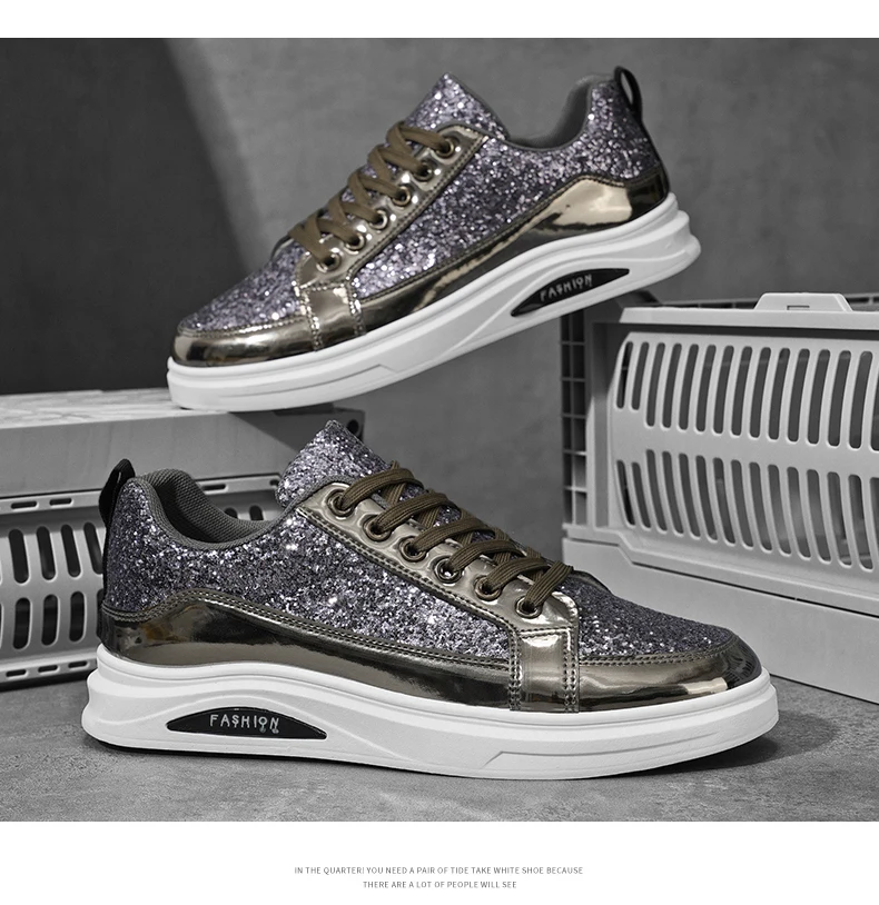 Neue Frühlings- und Herbst-Herrenschuhe mit Pailletten, Modische Britische Freizeitschuhe, Trendige Schuhe, Vielseitige Niedrige Sportsneaker – Detail 20