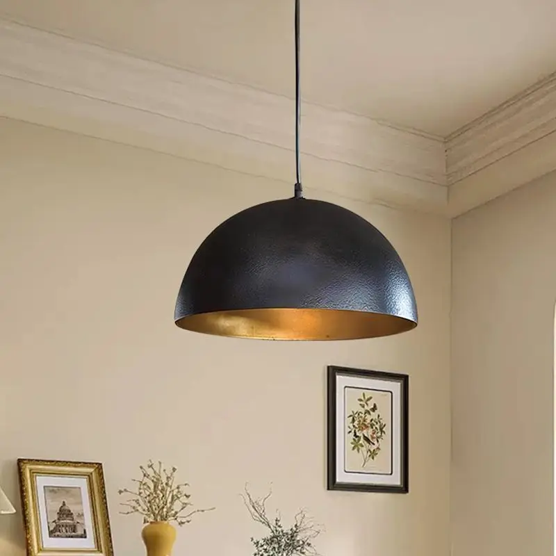 Luminária pendente vintage americana para restaurante, lâmpada de teto industrial francesa wabi sabi com tampa redonda