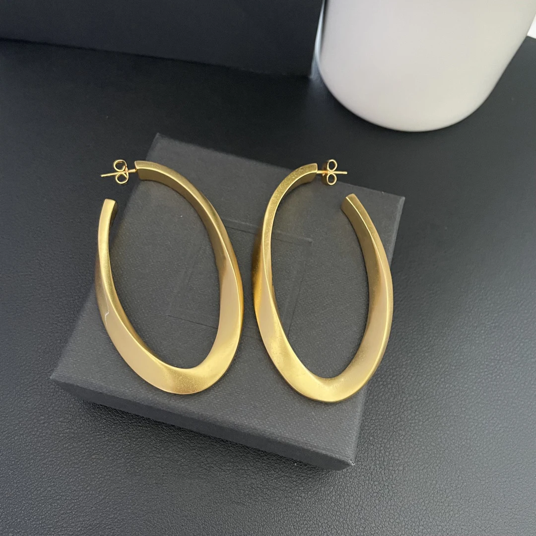 23 New Fashion Designer Exaggerated Personality Oval Gold Big Earring Women Jewelry Europe Minimalist Brass Gold-plated Earrings