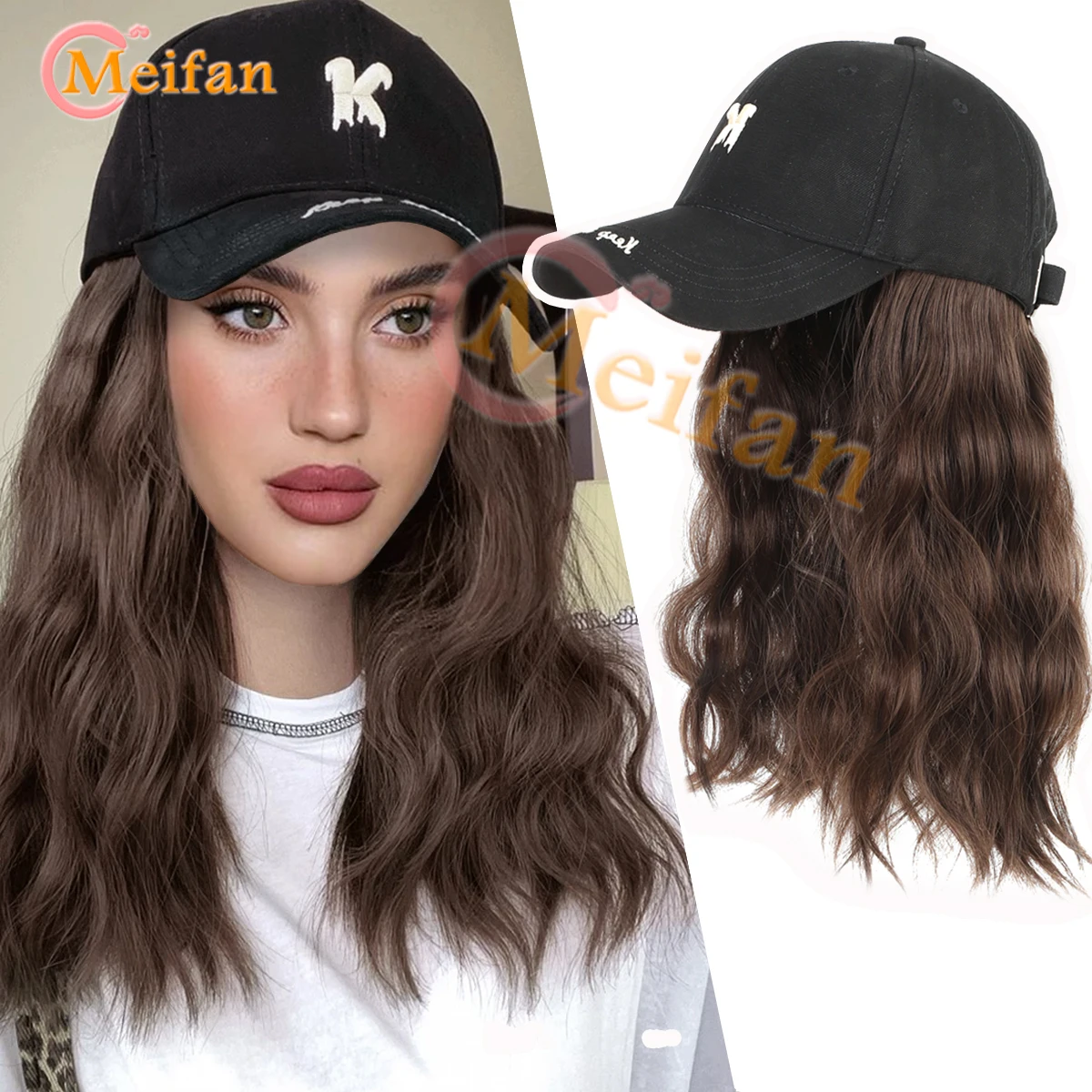 Synthetic Hat Wig Long Wavy Curly Wig With Baseball Hat For Women Beginners Friendly Heat Resistant Natural Looking Daily Use