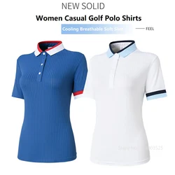 2024 Golf Shirt Women Short-sleeved Lapel Polo Shirt Elastic Breathable Tennis Clothing Ladies Stretch Cooling T-Shirt Golf Wear