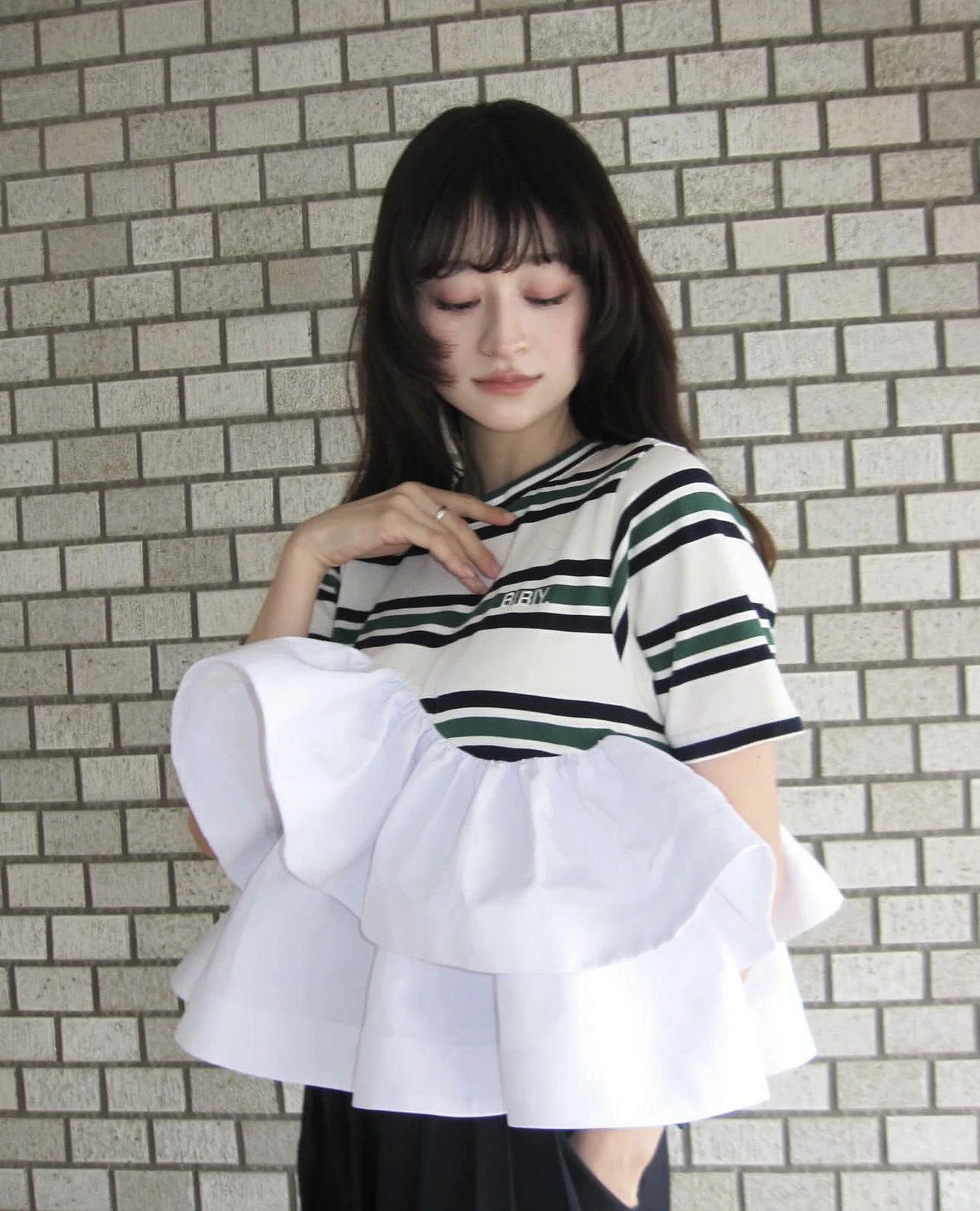 Bibi Korean Style Striped Short Sleeve Top Summer Spring Commute Suitable for Ages 14 And above in Stock Cartoon Anime Tshirt