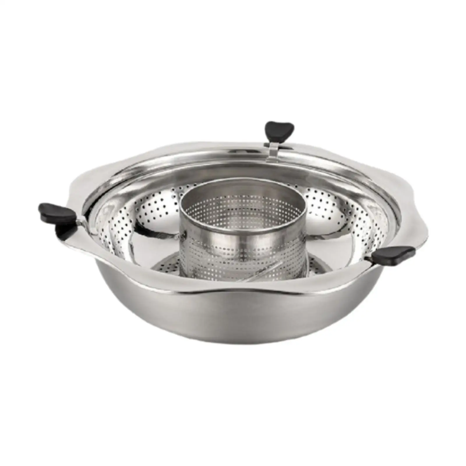 Two-flavor Rotary Hot Pot Soup Pot Grid Filtering Lifting Chafingdish with Divider for Festivals Restaurant Induction Cooker