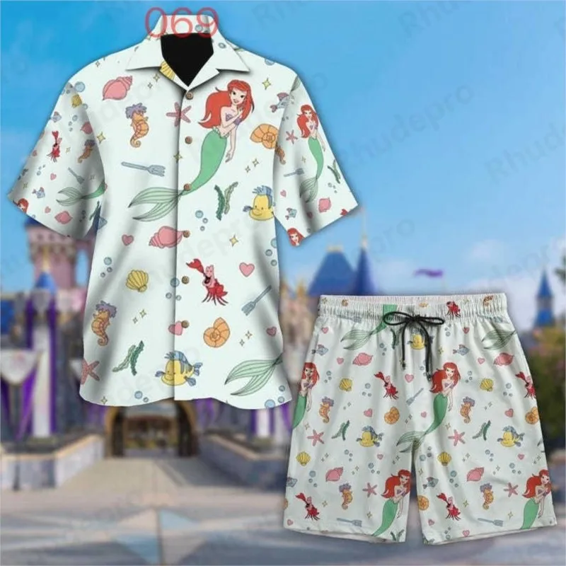 

Disney Little Mermaid Men Women Shirt Ariel Hawaiian Shirt And Short Princess Shirt Button Up Shirt Short Sleeve Shorts Suit