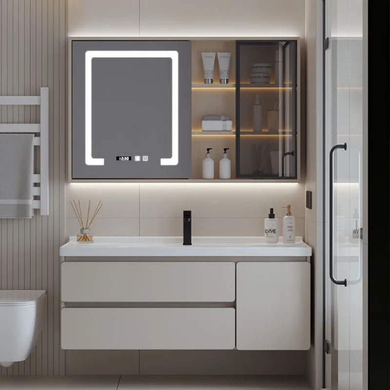 Bathroom cabinet multifunctional storage rack, ceramic integrated basin, aluminum washbasin cabinet, combo bathroom washbasin, w