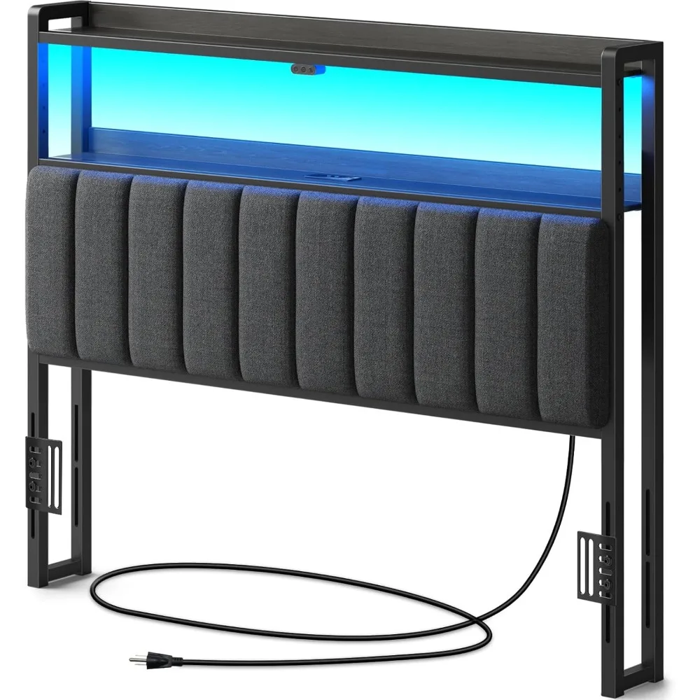 

Headboard for Full Size Bed with Storage, 60,000 DIY Color of LED Light, Head Board with USB & Type C Port, Height Adj