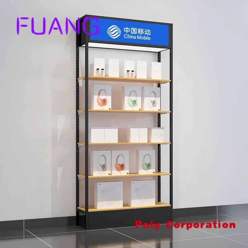 Custom  Cheap metal retail phone shop accessories display stand display rack wooden shelf for phone case