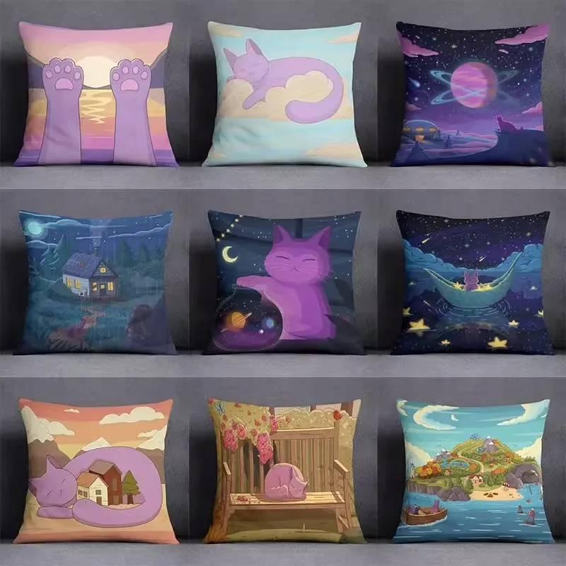 

Cute Fantasy Cat Pillowcase Dormitory Decoration Office Living Room Sofa Home Pillowcase